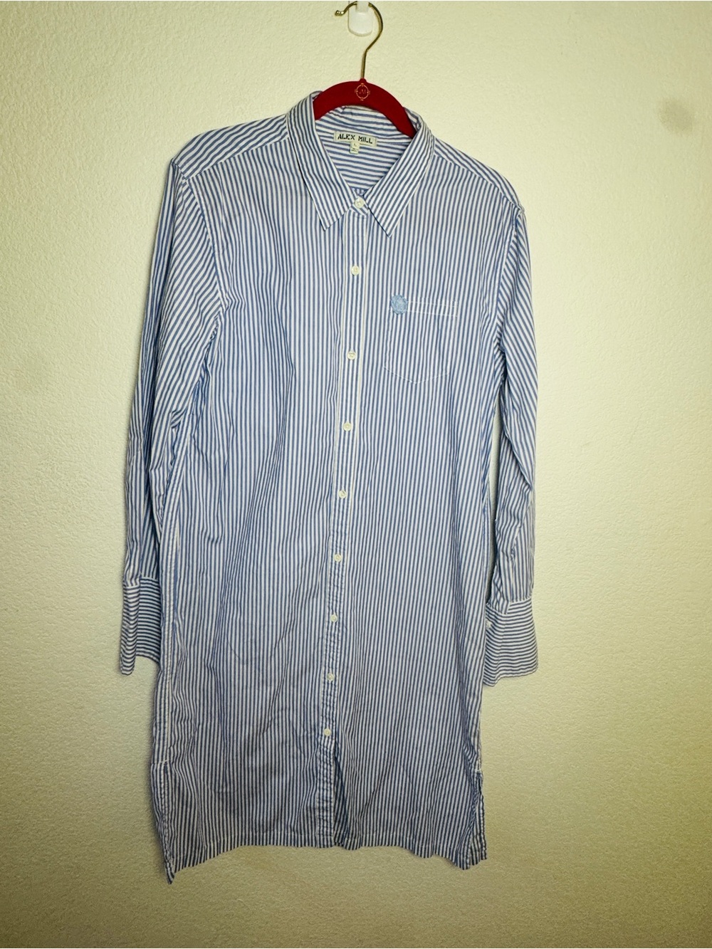 ALEX MILLS Blue and White Striped Shirt Dress size Large - Picture 3 of 11